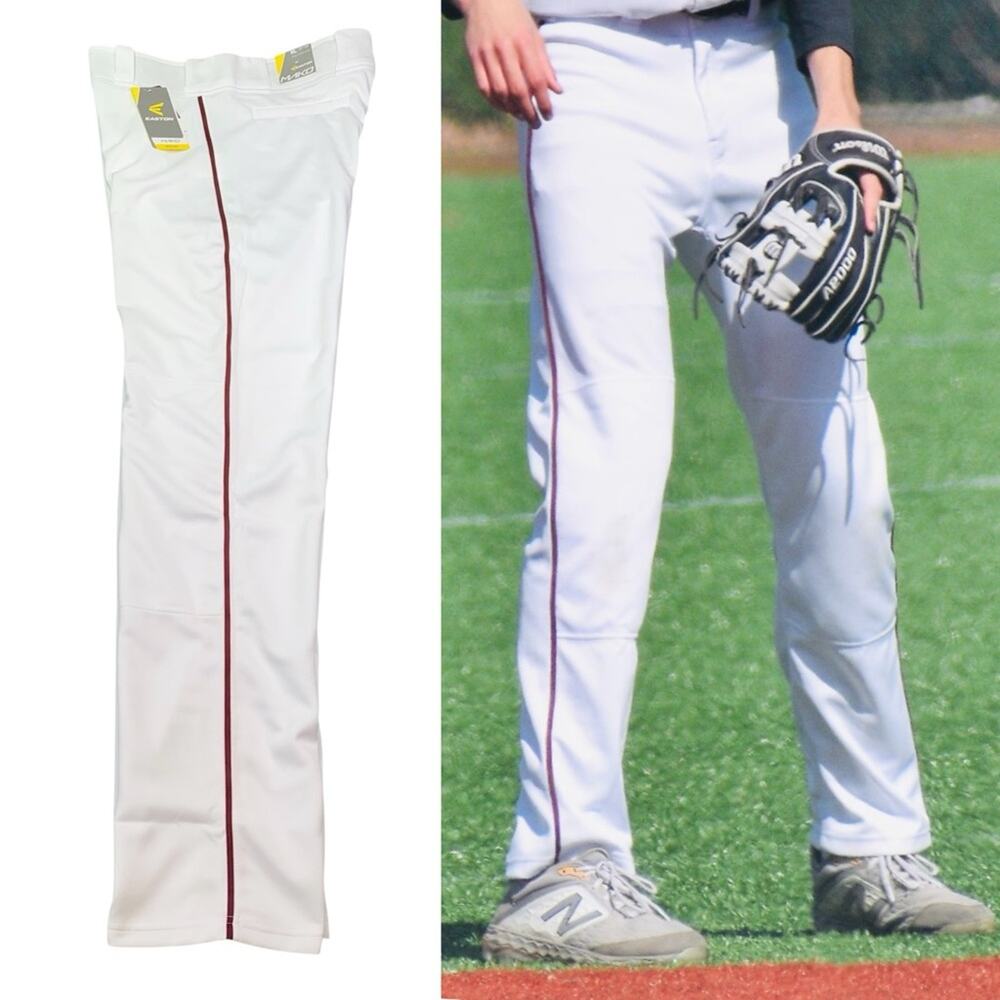 Easton Piped Baseball Pants Mako 2 Mens Size XL White Maroon Piping A167101 NWT